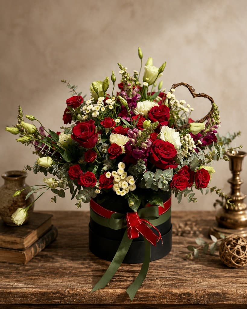 Romance arrangement in hat box